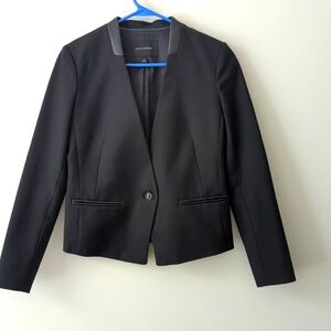 BANANA REPUBLIC Black Cotton Blend Tuxedo leather Collar Jacket Womens Size 4